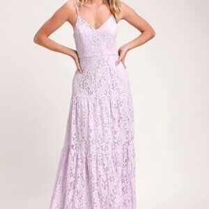 Lulus Finely Lavender Lace Tiered Maxi Dress Purple - Size S